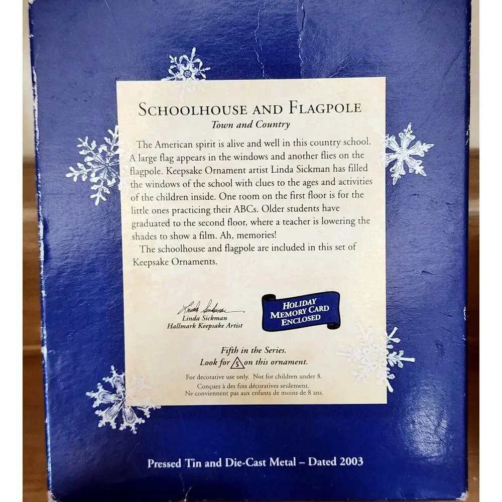 2003 Hallmark Schoolhouse and Flagpole Tin House Keepsake Ornament In Box